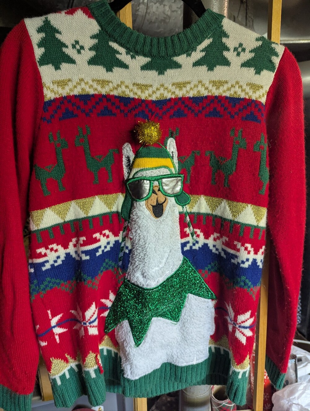 Boy's Red Novelty Llama Holiday Sweater